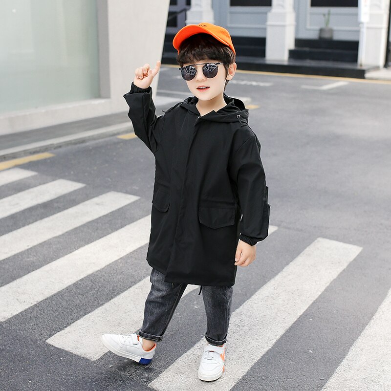Drenge pels baby børn 3-15 år gammel kid outwear koreansk børns trenchcoat afslappet forår efterår ensfarvet hætte: 15t