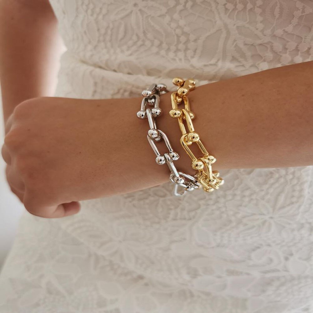 modisch U bilden Geometrische Aushöhlen Verknüpfung Kette Charme Armbinde Gold Farbe Metall Armreif Für Frauen Schmuck Party