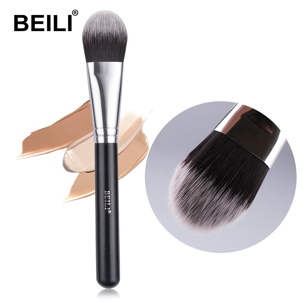 BEILI-brochas de maquillaje negras, pincel plano para base, pelo sintético, mascarilla única, herramientas de maquillaje