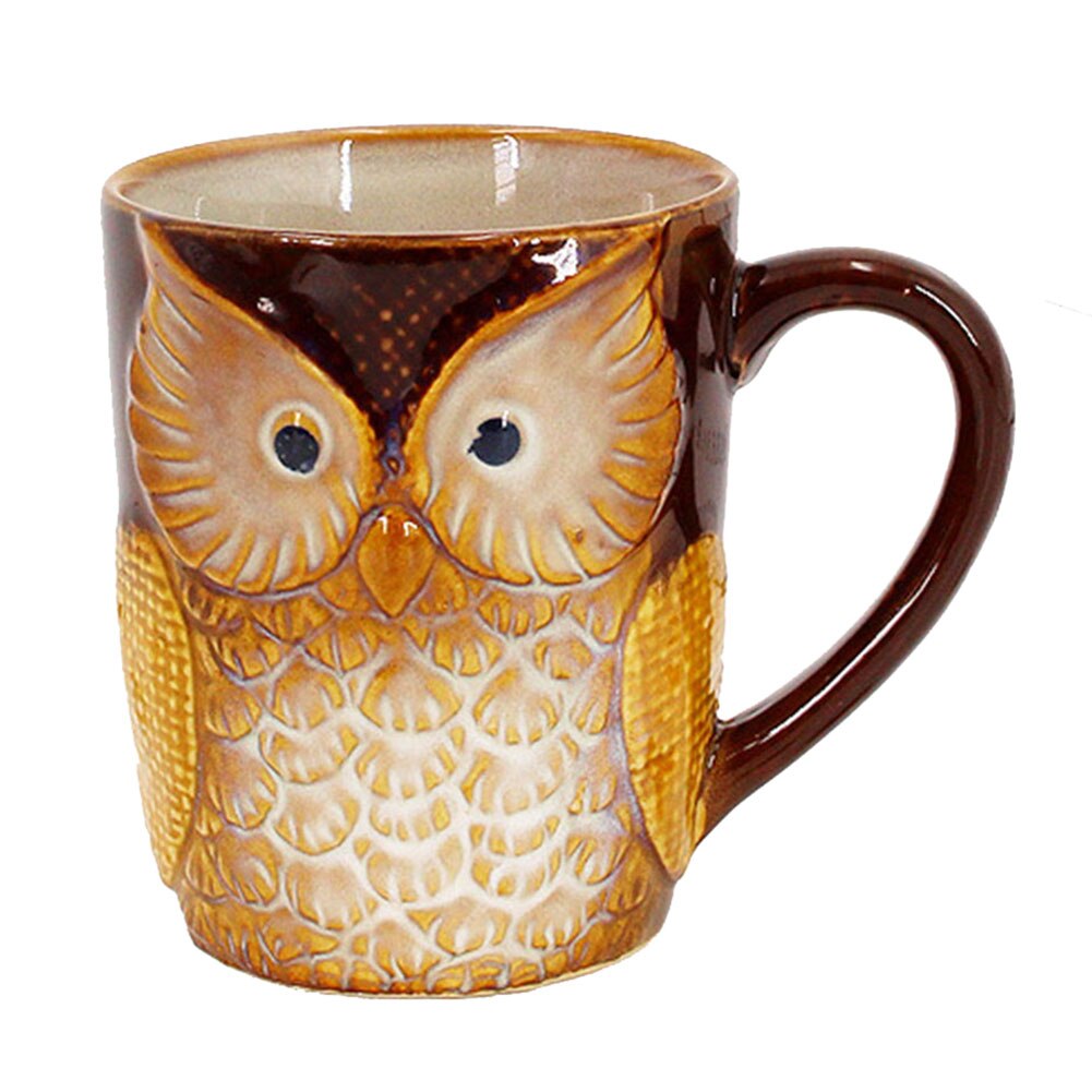 3D Animal café verre mignon tasse hibou imprimé lait café tasse fleur Vase Cocktail en céramique tasses bureau noël Village décor: A14