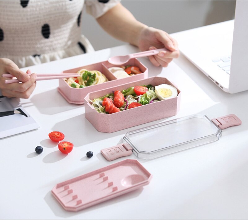 Office Worker Lunch Box Double-Layer Adult Students Portable Microwave Bento Box Separated Insulation Heated Lunch Box Set