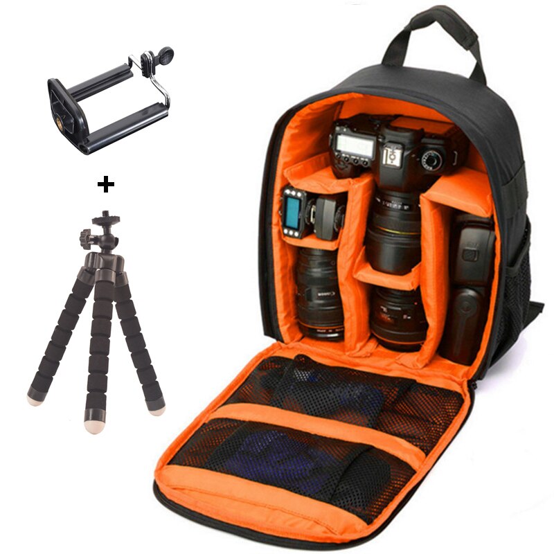 Mochila para cámara Digital, bolsa impermeable para cámara de fotos DSLR, funda para cámara Nikon/Canon/DSLR: Orange with Tripod