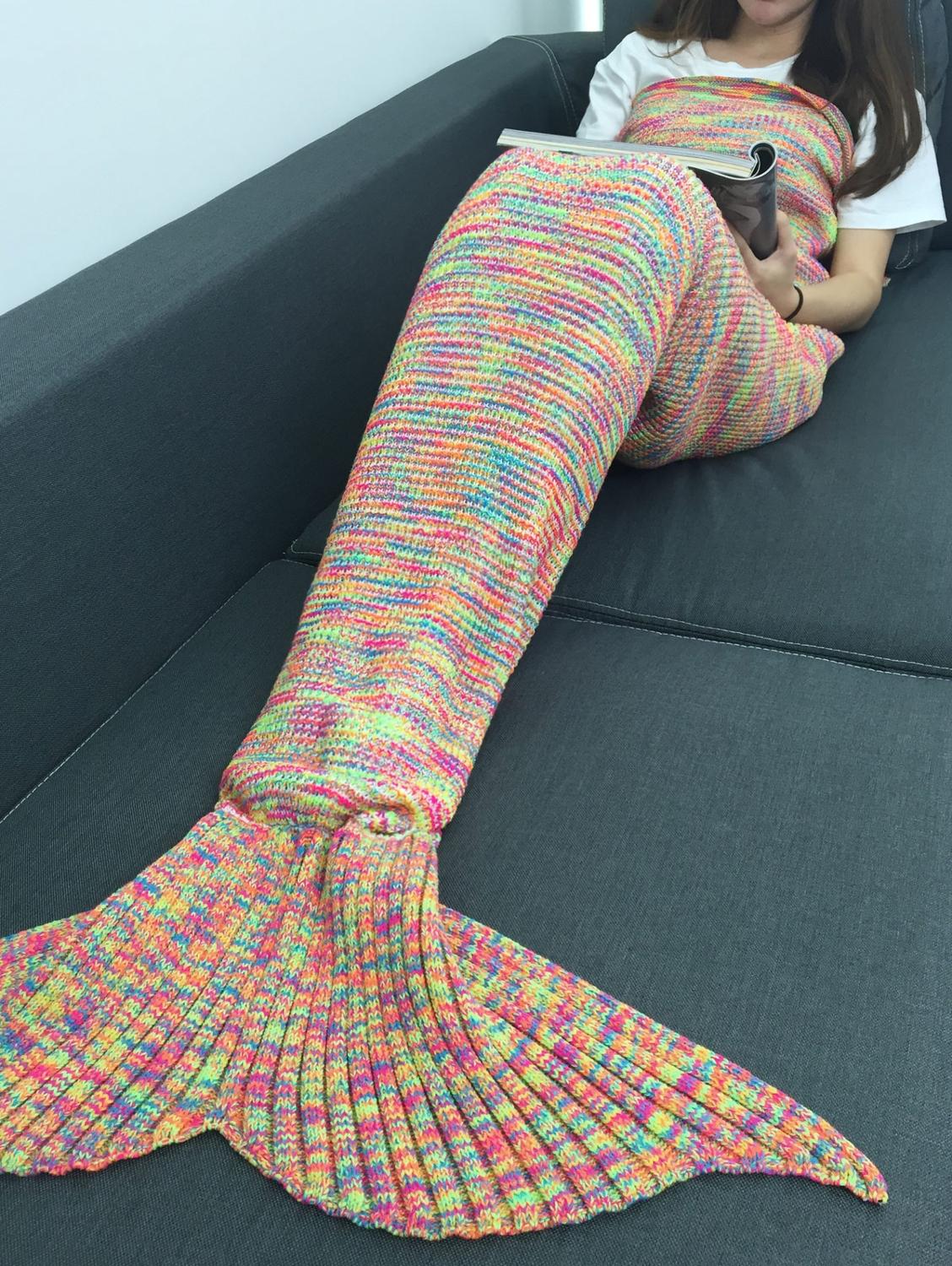 Warmth Acrylic Knitting Colorful Mermaid Tail Blanket