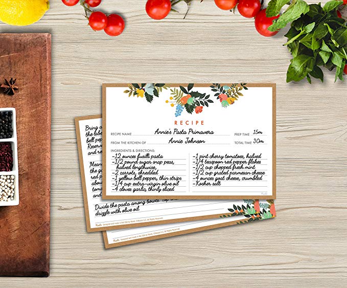50sheet Floral Recipe Cards Double Sided Cards 4x5.6 inches cardstock paper stationery