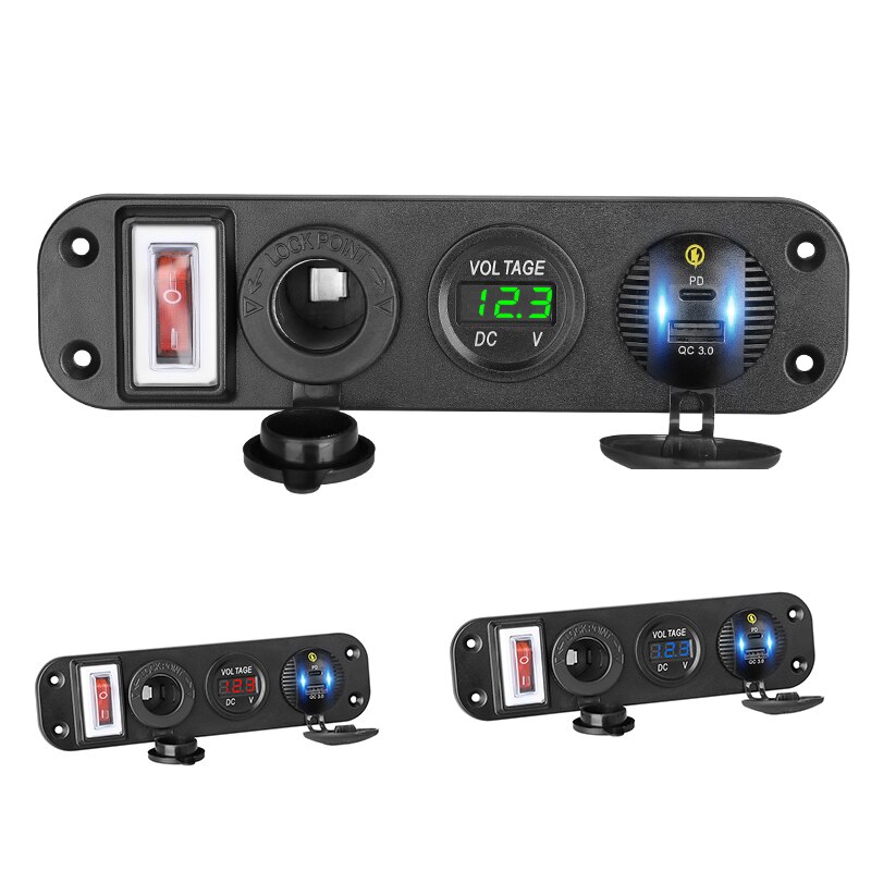 Gniazdo USB PD mocowanie panelu zapalniczka samochodowa QC 12V wtyczka podwójna ładowarka samochodowa robić telefonu 3.0 szybki woltomierzem doprowadziło z włącznikiem/wyłącznikiem rakiet