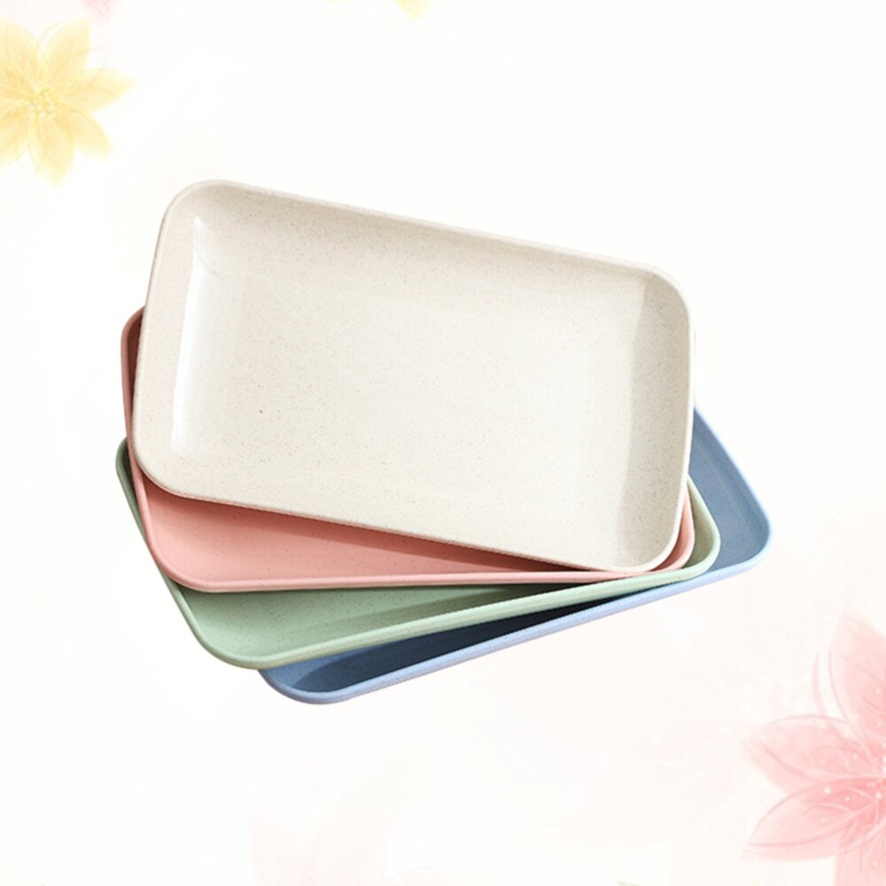 4pcs Dishes Household Dinner Plate Food Plate Microwave Oven Available Eco-friendly Home Kitchen Utensils (Pink, Green, Blue, Be