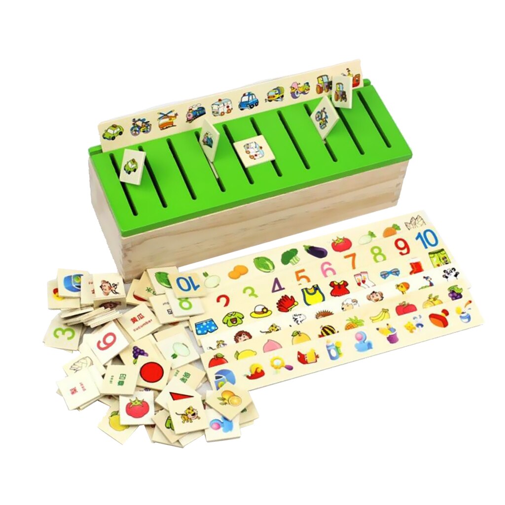 Caja clasificadora de madera con tapa clasificadora-8 categorías en Total 80 objetos juguetes para bebés