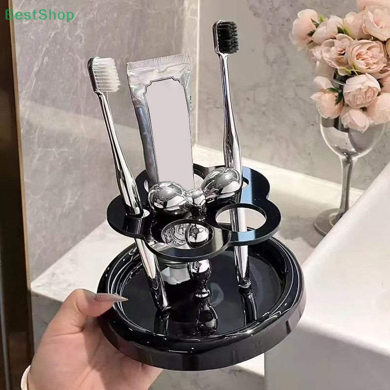 Soporte de cepillo de dientes eléctrico acrílico con forma de flor, estante de almacenamiento de pasta de dientes, estante de almacenamiento de cepillos de maquillaje, organizador de escritorio para baño