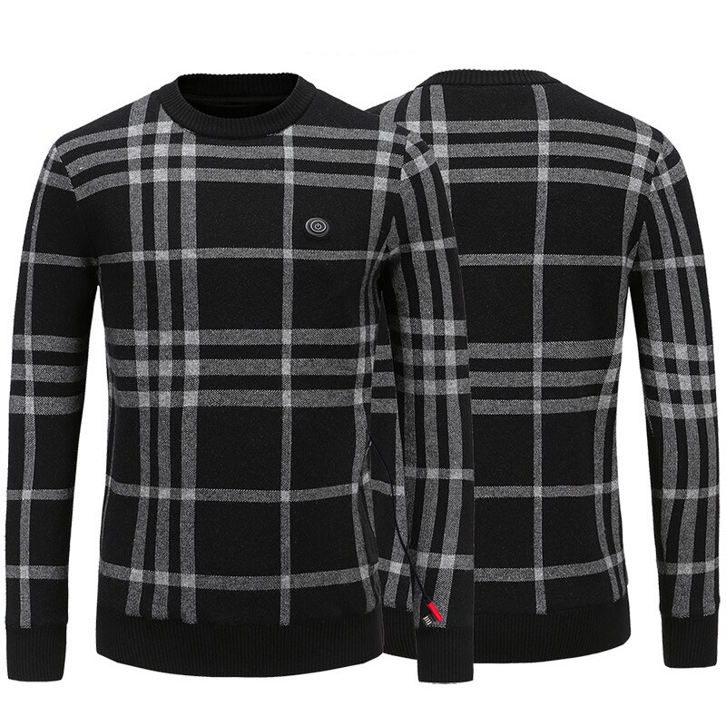 PARATAGO-suéteres de calefacción eléctrica con USB para hombre, ropa de invierno, cálida, con batería de otoño, gruesa, a cuadros, P5104: Asian Size 2XL / Black gray plaid