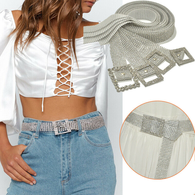 Damebelter 10 rader hel rhinestone skinnende linning tilfeldig festkjole beltekjede