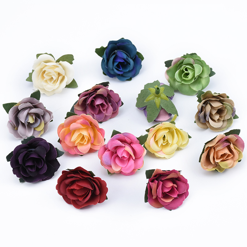 10 st silke rosor huvuden blomma vägg hem bröllop dekoration tillbehör handgjorda diy box konstgjorda växter julkrans