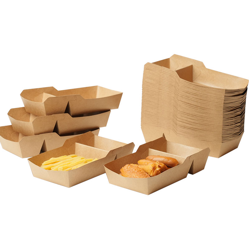 Vassoi di carta per alimenti Barche spuntino Nacho Contenitore fritto Scatole da asporto Vassoio per patatine fritte Vassoio per spuntino usa e getta in carta kraft Vassoi per alimenti