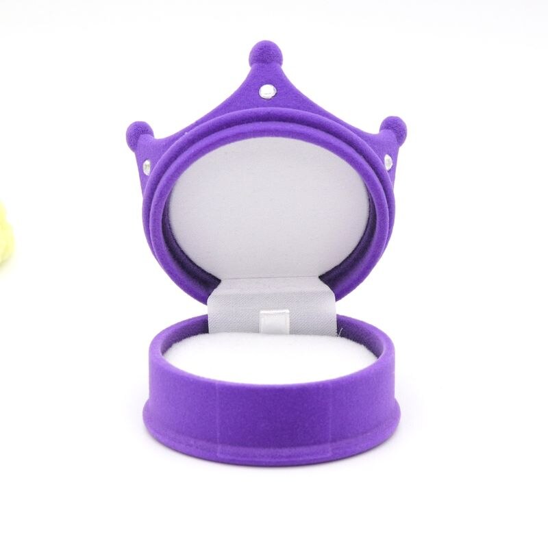 1 Piece Crown Shape Lovely Velvet Rhinestone Wedding Engagement Ring Box For Earrings Jewelry Display Box Holder: Purple