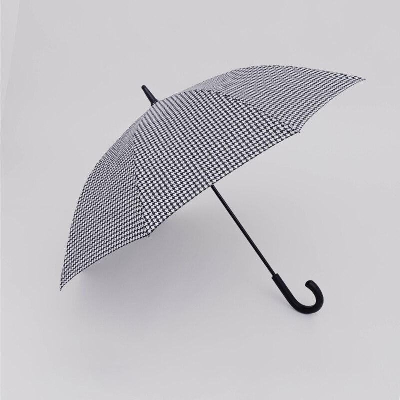 Klassisk houndstooth langt håndtag paraply regn kvinder store golf mænd paraplyer 8k vindtæt semi-automatisk paraply paraguas: Krog