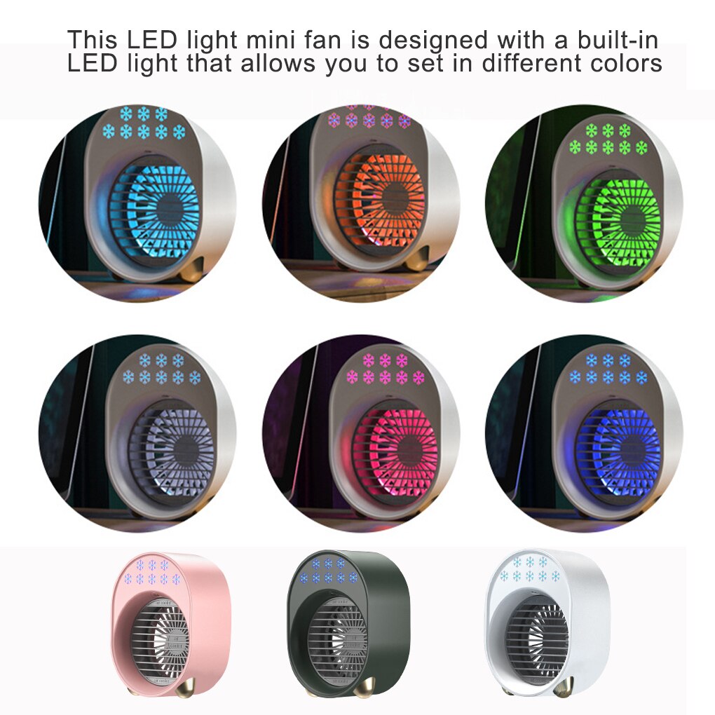 Fan 3W USB Water Cooling Fan with LED Light Summer Cooler Home Office Desktop Cooling Tool