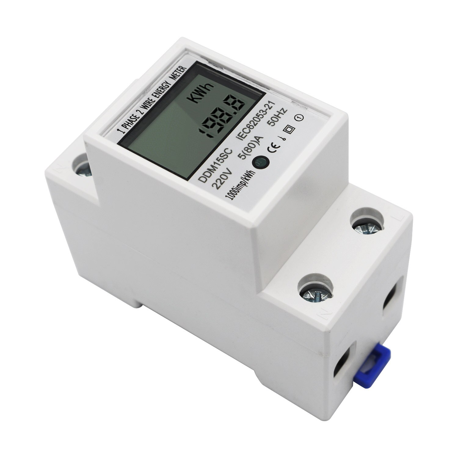 Ddm 15sc lcd digital display enfaset din-rail energimåler 5-80a 220v 50hz elektronisk kwh meter strømforbrugsmonitor