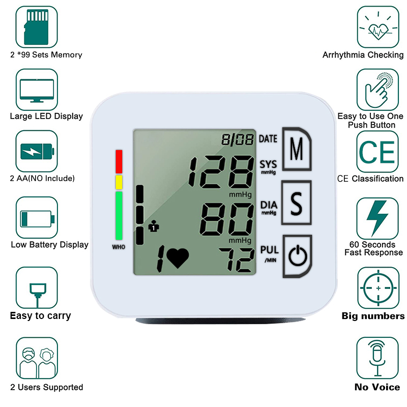 Bloeddrukmeter Automatische Bovenarm Bloeddrukmeter Pulse Gauge Meter Bp Monitor Digitale Lcd Bloeddrukmeter