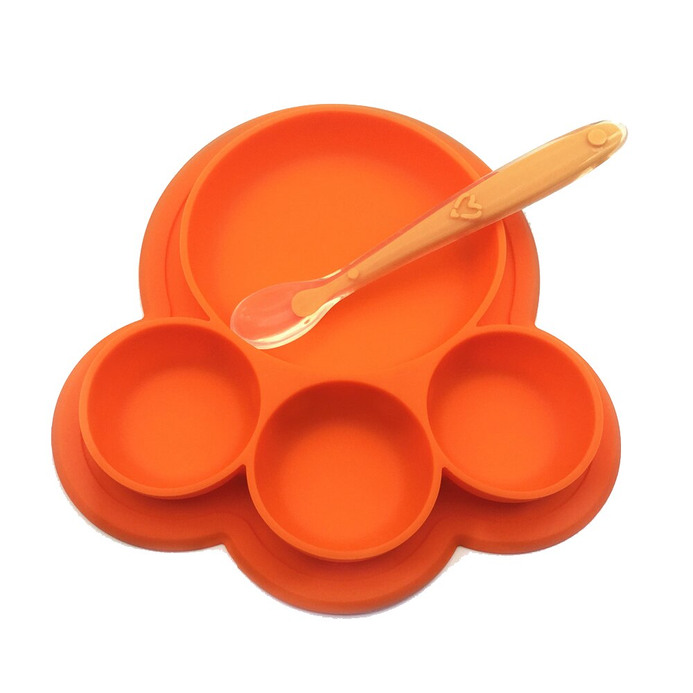 Plato de silicona para bebé, platos de alimentación sin BPA, vajilla de entrenamiento con ventosa para bebés, bonitos platos coloridos de oso de dibujos animados para niños
