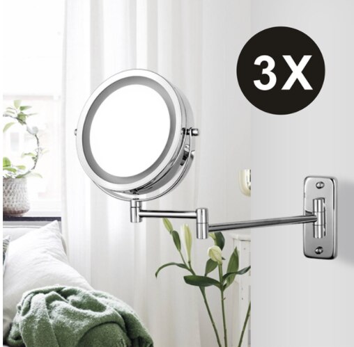 Folding Arm Extend Bathroom Mirror with LED Light 7 Inch Wall Mounted Double Side Smart Cosmetic Makeup Mirrors Mirror Wall: 3X Magnifying