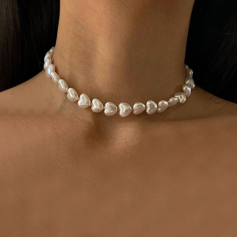 Collier ras du cou en perles vintage pour femme, bijoux de fête de mariage, forme de cœur, colliers de la présidence, tendance élégante, blanc, 216.239., X278: Or foncé