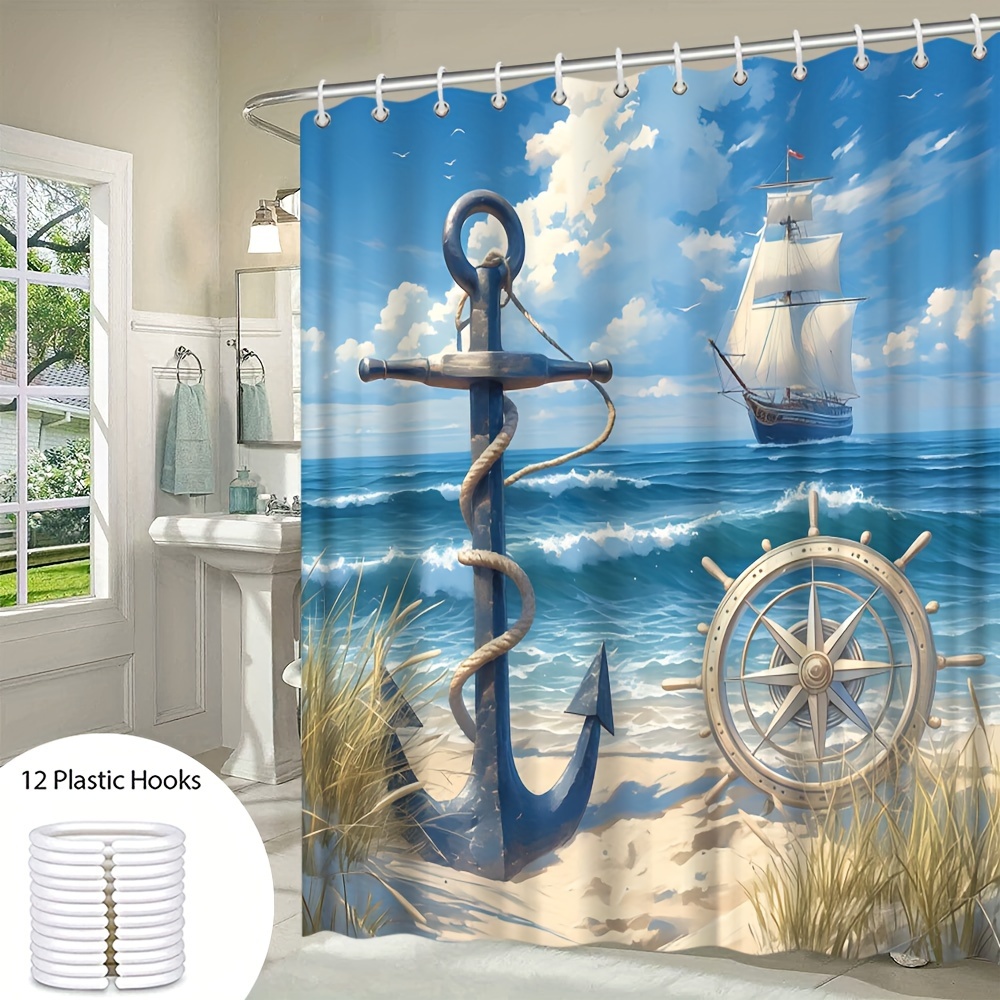 "Seaside nautisch douchegordijn" - kustbaddecor, perfect voor degenen die van oceaan houden en zeil-geïnspireerde ontwerpen"