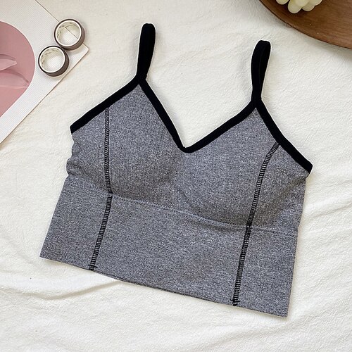 Camisole voor dames, camisole voor dames, v-hals, colorblock spaghettibandjes, vest voor dames, tanktops, crop top, franse chique dameskleding: Grijs