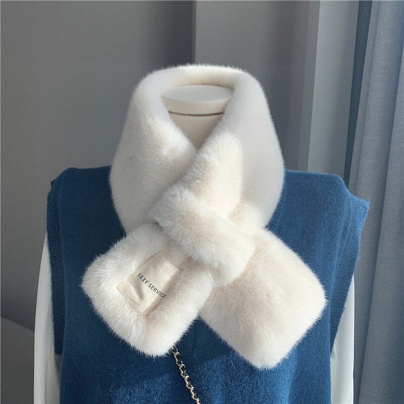 Thicken Warm Muffler Women's Winter Neck Warmers Plush Scarves Versatile Cloth Collocations: milky white