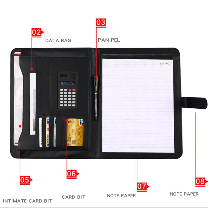 A4 Portable File Folder With Calculator Multifunction For Document Organizer Manager Business PU Leather Briefcase Padfolio Bag