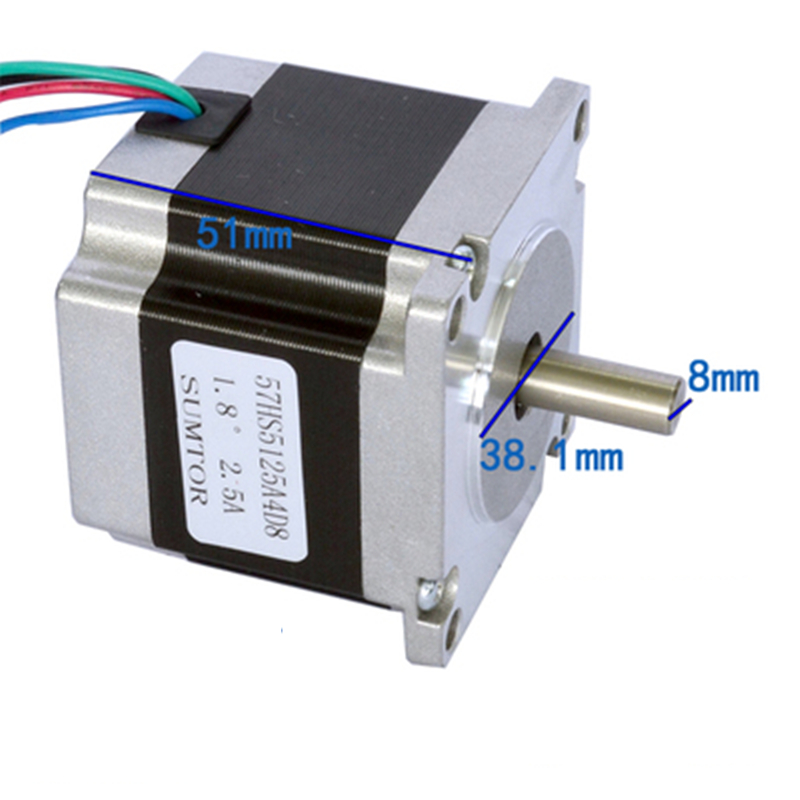 Nema23-motor paso a paso bifásico de 4 cables, 51mm, 1,1 nm1.8 grados, 2,5 a, eje simple y doble, 6,35mm/8mm, motor híbrido