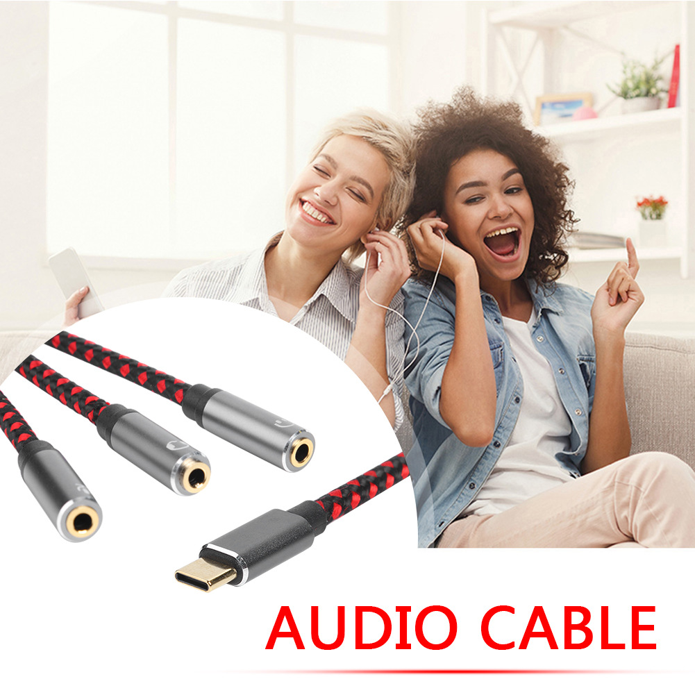 Typ-c ljudkabel usb c hane  to 3.5mm jack aux hörlursadapter hörlursmikrofon splitter flätad sladd för pc mobiltelefon