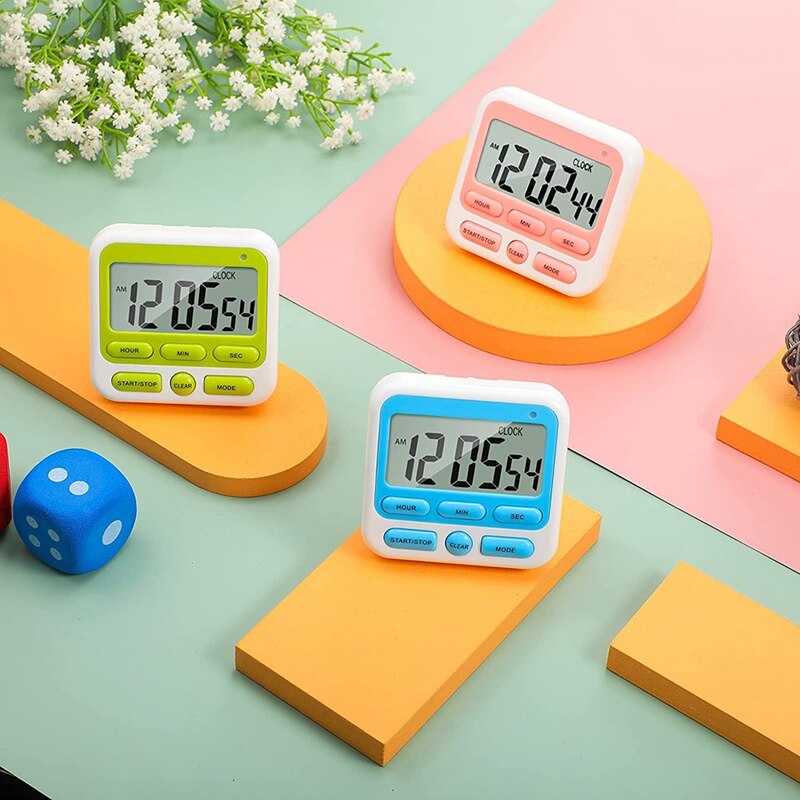 Practical 6 Pieces Digital Timer Kitchen Magnetic Timer Stopwatch Timer with Large LCD Display Countdown Timer for Kids,Oven,Etc