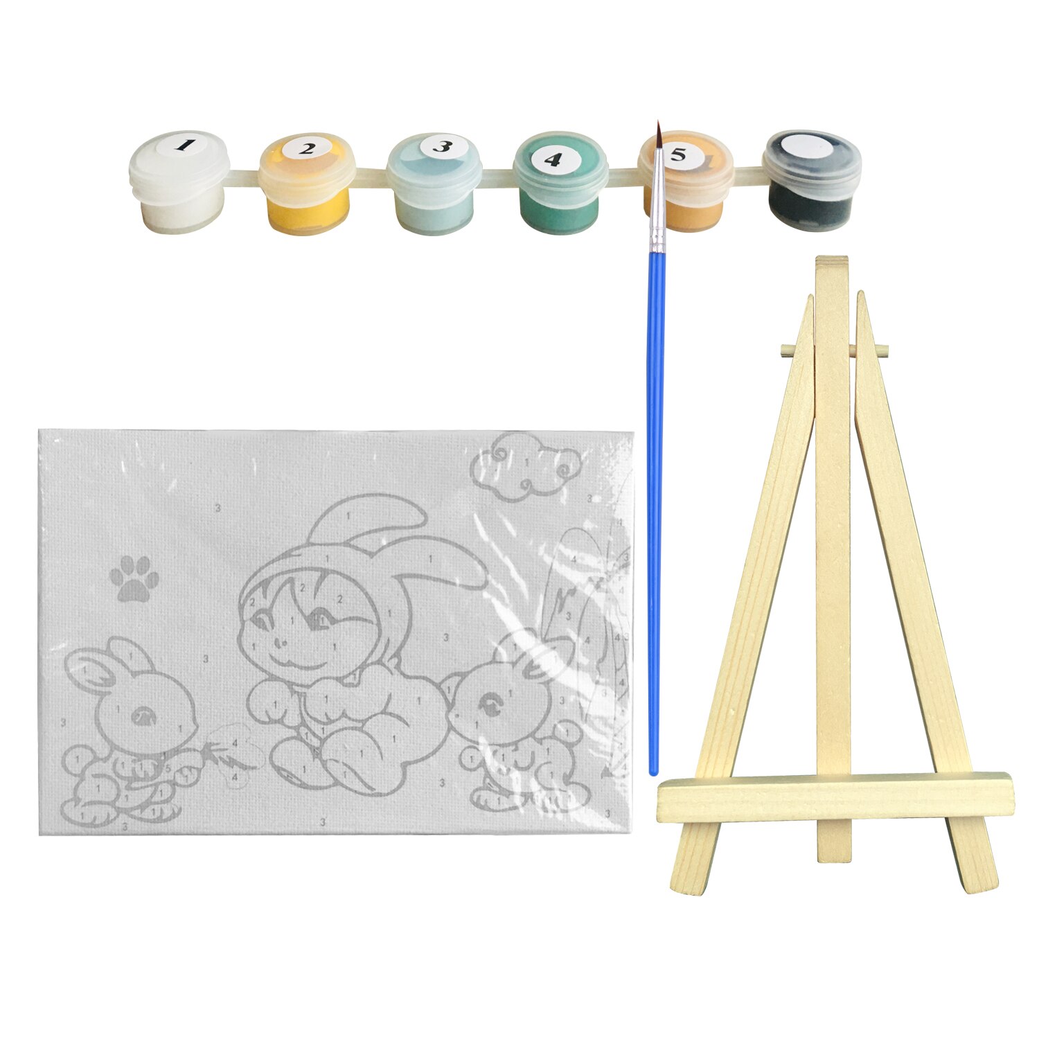 Diy Foto Schilderij Nummers Olieverfschilderij Kit 5.9*3.9 Inch Met Heldere Acryl Pigment Borstel Houten Schildersezel Stand voor Kids: Style 2