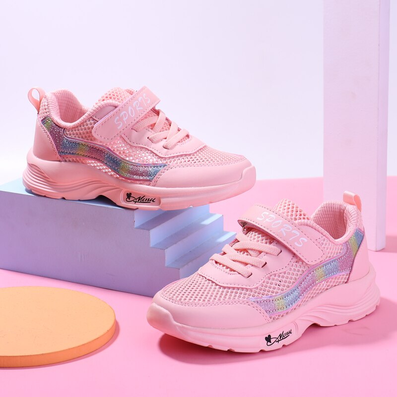 Summer Children's Sports Shoes Mesh Breathable Casual Children's Running Shoes Girls Soft Shoes Comfortable Sports Shoes: Pink / 36