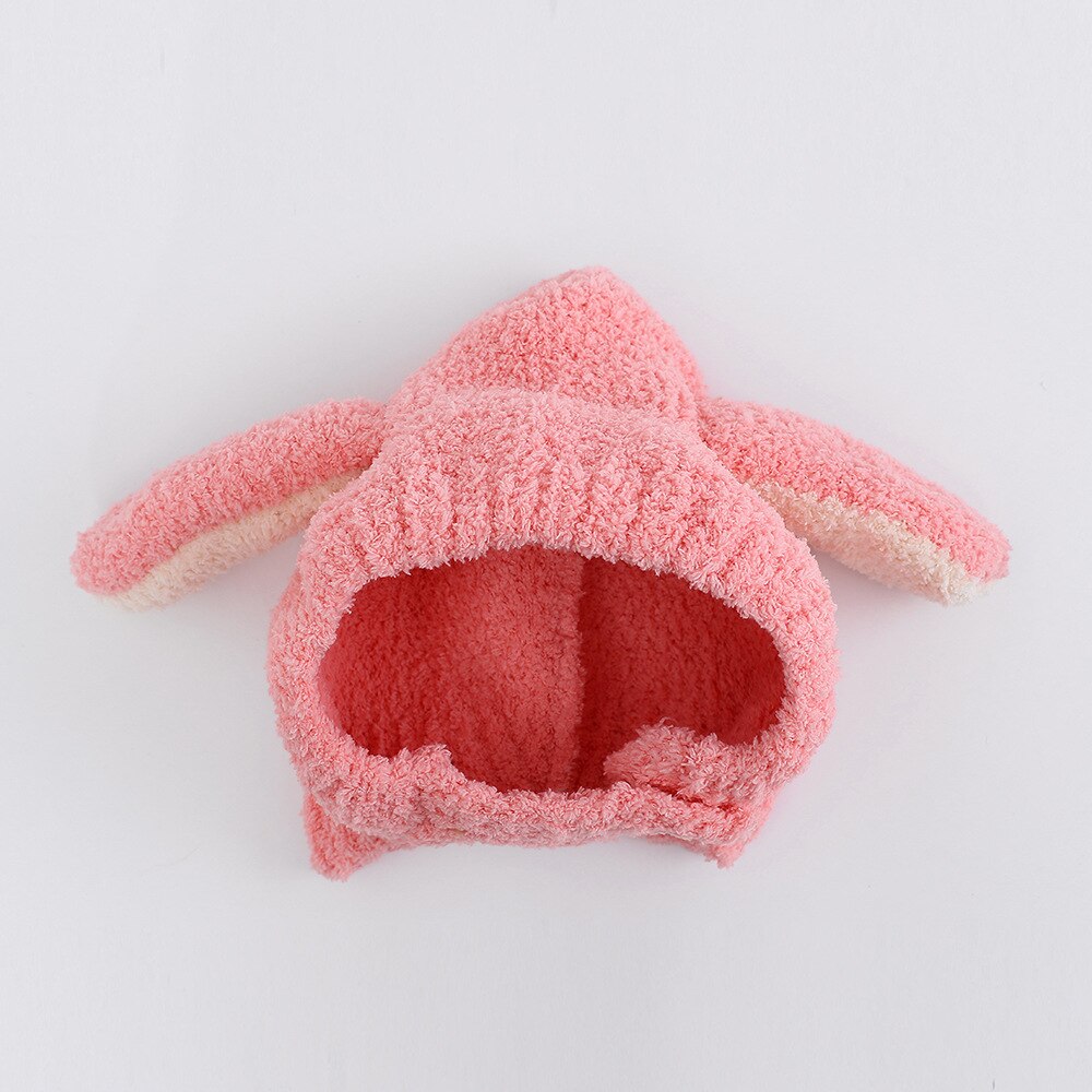 Vinter stil børns søde kanin tykkere strikkede hatskullies cap beanie hat til barn dreng og pige 02: Lyserød