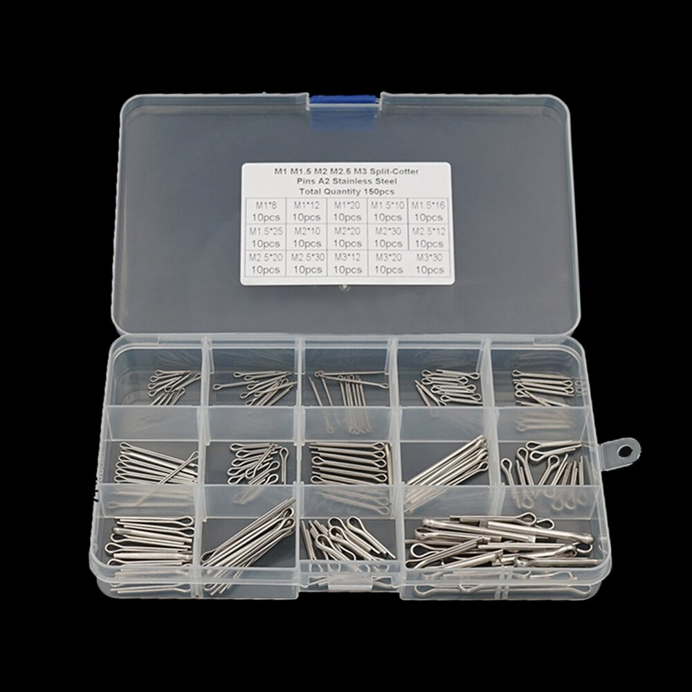 150Pcs Split Pin Splitpen Set M1 M1.5 M2 M2.5 M3 GB91 304 Rvs Split Pin Kit