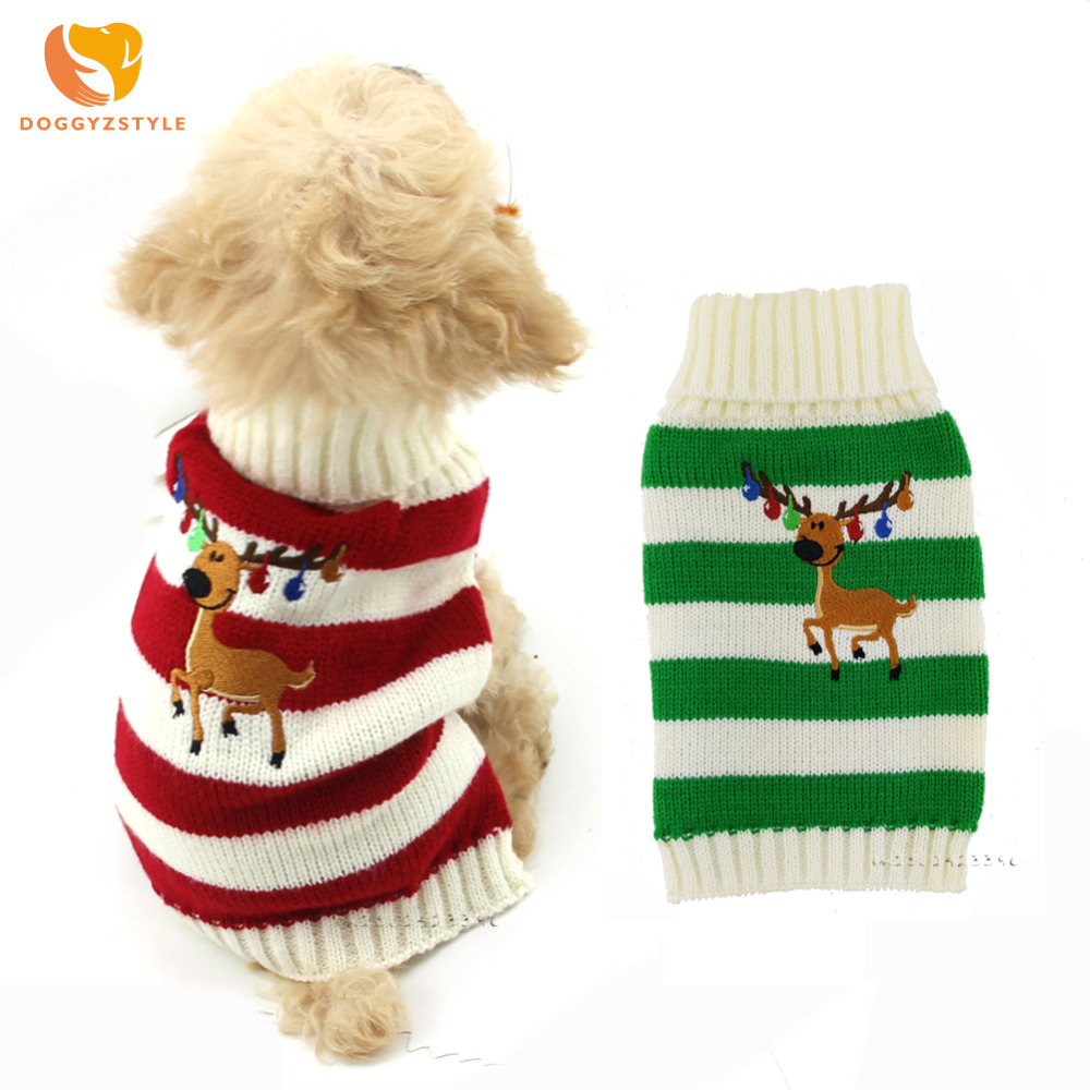 Chandail de noël en tricot | Rennes, animal de compagnie, chat chien, chiot rayé, vêtements chauds pour petits chiens, Costume Chihuahua bouledogue français