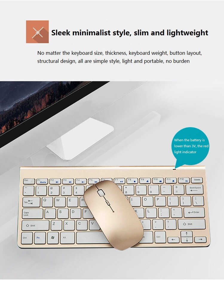 Ergonomic Wireless Keyboard Small Stylish 2.4G Mouse Set Mini Keyboard For Games Office Entertainment Desktop Laptop