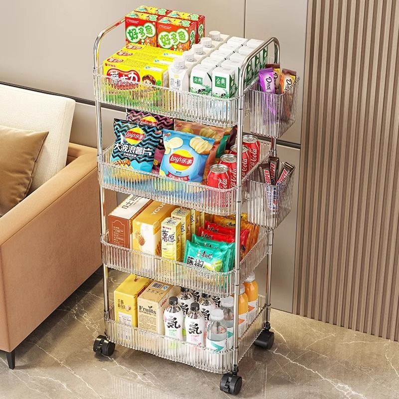 Chariot de rangement transparent à 3 niveaux avec roulettes : organisateur roulant multifonctionnel pour la maison et le bureau, idéal pour la décoration de la chambre à coucher et du salon