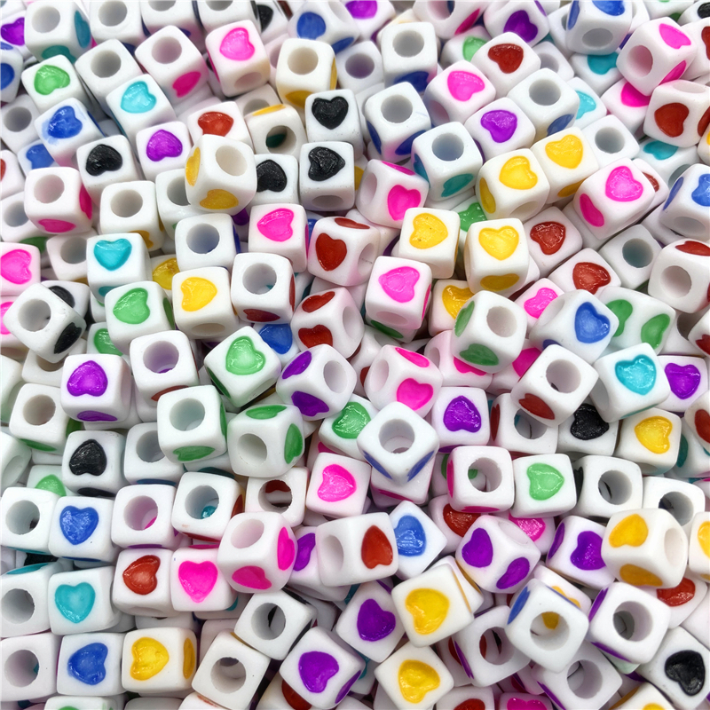 50pcs/Lot 7x7mm Acrylic Spaced Beads Square Shape Love Heart Beads For Jewelry Making DIY Handmade Charms Bracelet: 09