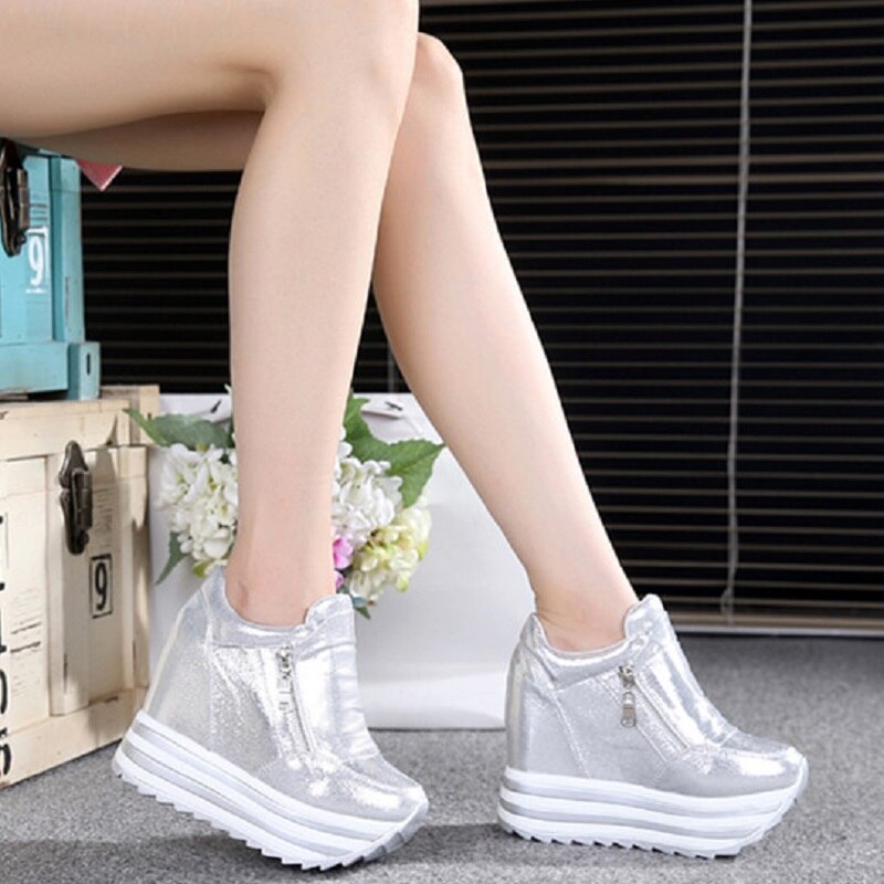 Kvinder sneakers forår efterår høje hæle damer fritidssko kvinder wedges platform sko kvindelige tyk bund sneakers