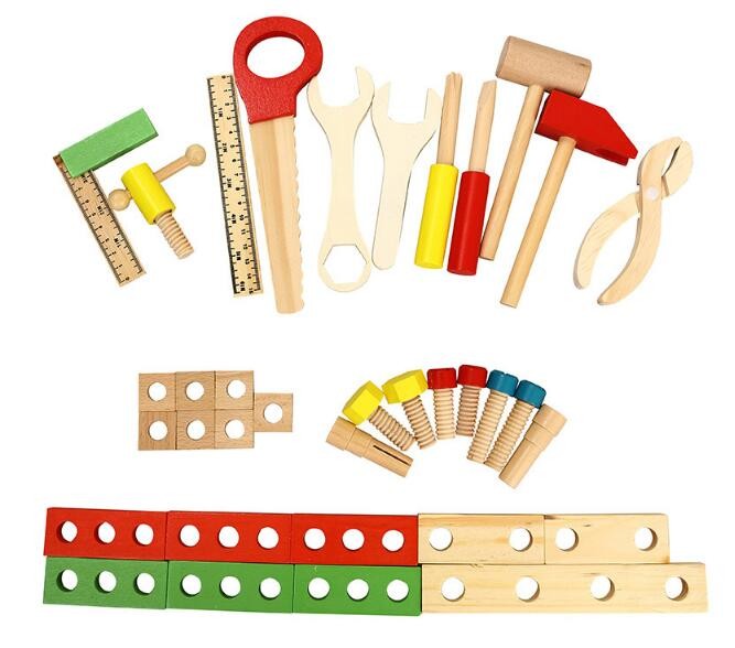 Wooden blocks DIY portable multi-function simulation toolbox set combination children's puzzle play house disassembly toys