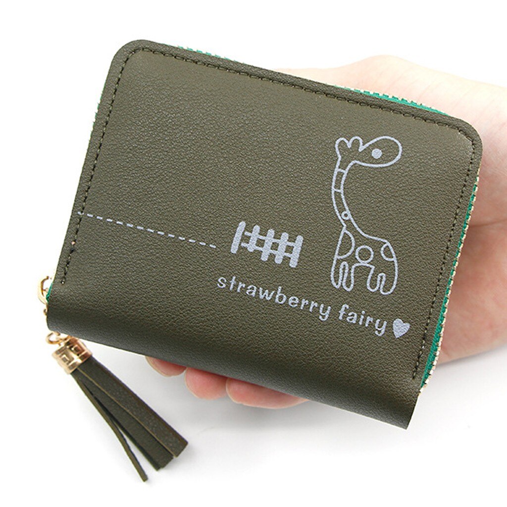 Femmes court gland imprimé à franges en cuir portefeuille femme Simple voyage en plein air de crédit porte-carte porte-monnaie Mini pochette: green