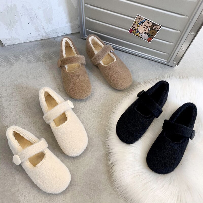 Damesschoenen herfst instappers damesschoenen ondiepe mond casual sneaker ronde neus loafers bont herfst instappers jurk winter
