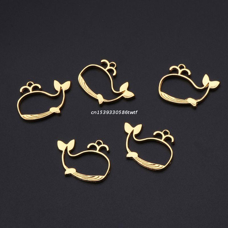 5Pcs Cartoon Whale Metal Frame Pendant Open Bezel Setting UV Resin Jewelry DIY