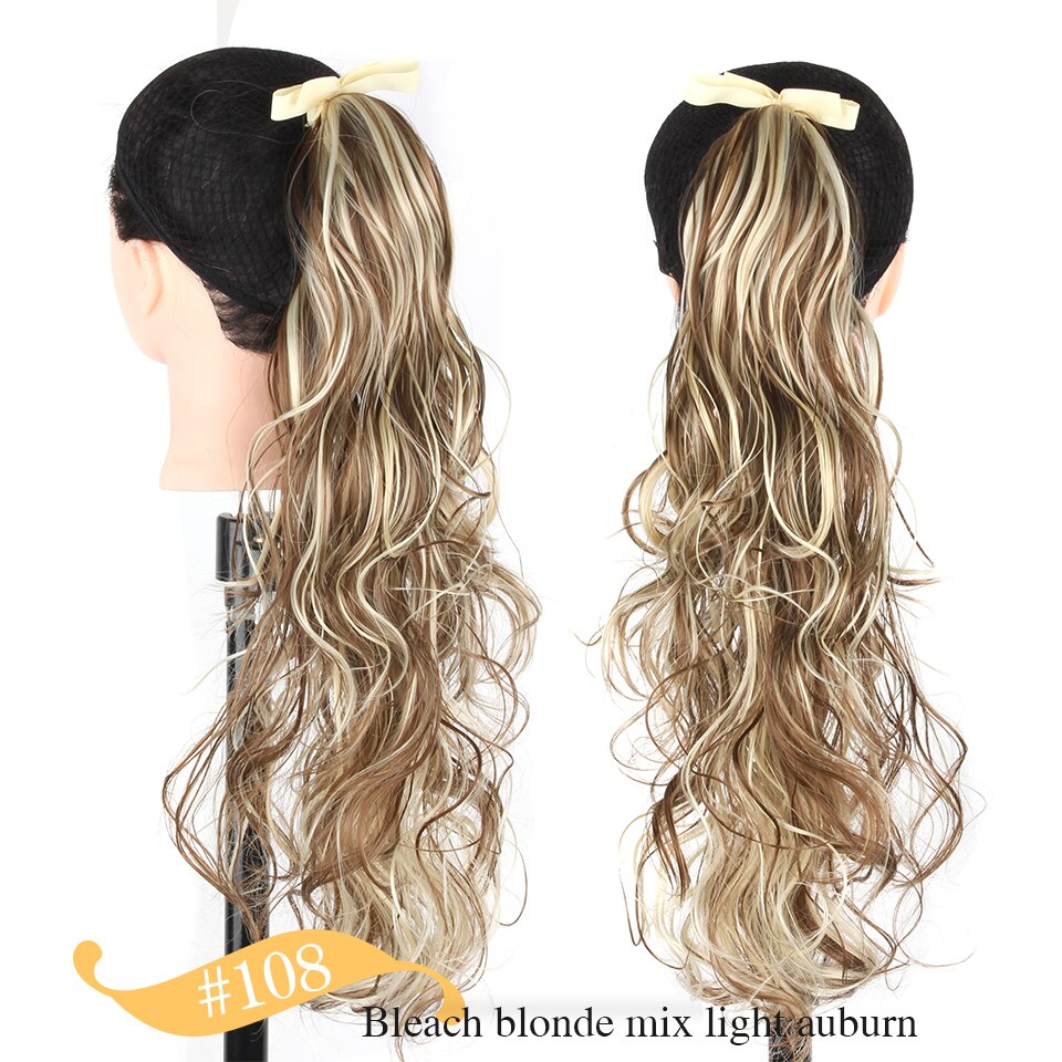 Xnaira-Cola de Caballo rizado largo, coleta sintética marrón claro, extensiones de cabello para cola de caballo, cinta de pelo de cola resistente al calor: 108