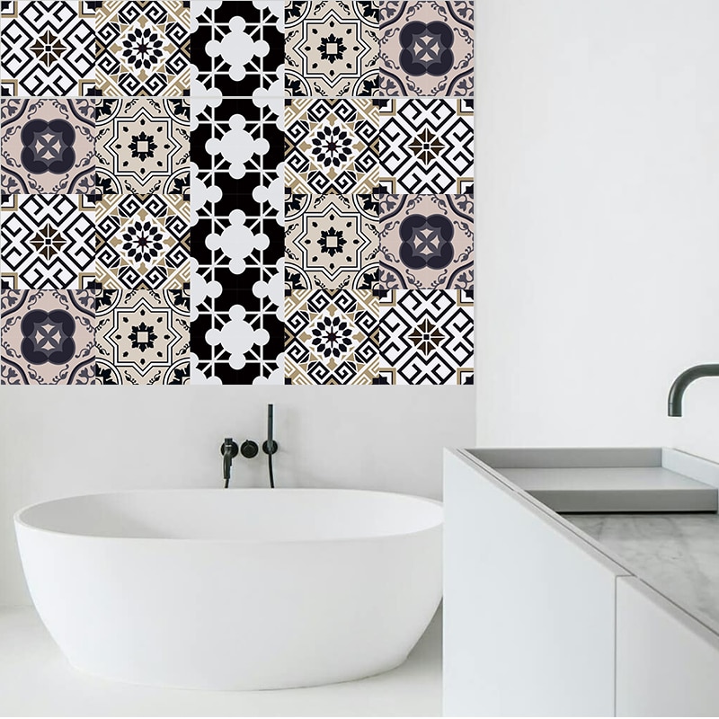 3D Arabische Stijl Retro Tegel Floor Sticker Keuken Badkamer Taille Lijn Muurstickers Zelfklevend Vinyl Waterdichte Poster Thuis D