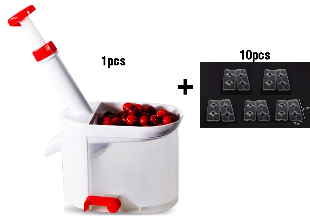Nyhed super kirsebær pitter sten corer remover maskine kirsebær corer med container køkken gadgets værktøj: 1 maker 10 pad