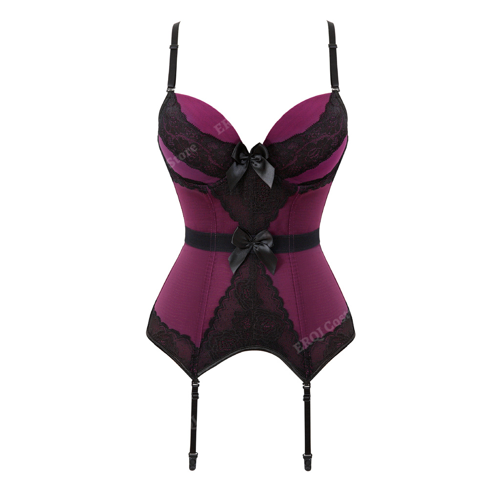 Czarny gorset Top See Through Corset Hollow Lace Bustier Top Victorian Gothic Corset Push Up Bustier Plus Size Lingerie Sexy: XL / Brązowy