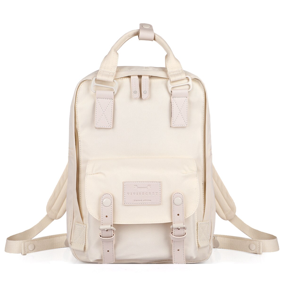 Søt vanntett lerret ryggsekk kvinner daglig reiseveske kvinnelig skoletaske for tenåringer bokveske luksus: Beige / 29 cmx 13.5 cmx 42cm