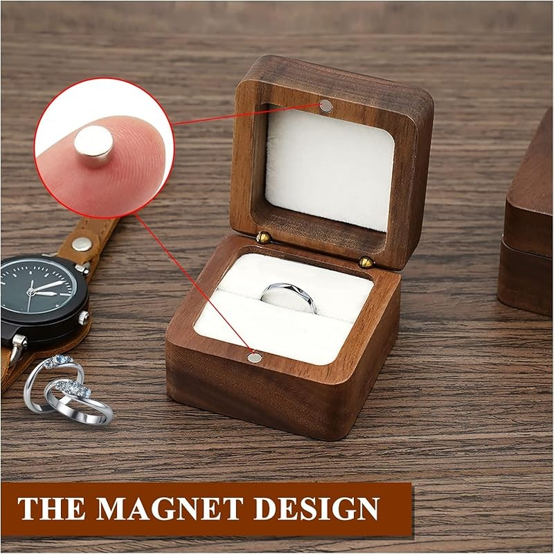 Luxe ringdoos van walnotenhout voor het opbergen van enkele/dubbele oorbellen/manchetknopen, een prachtige trouwringdoos voor diamanten.